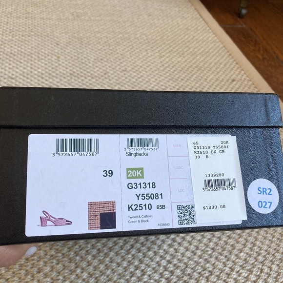 NIB Chanel Green and Black Tweed Slingbacks 39 - Picture 3 of 10
